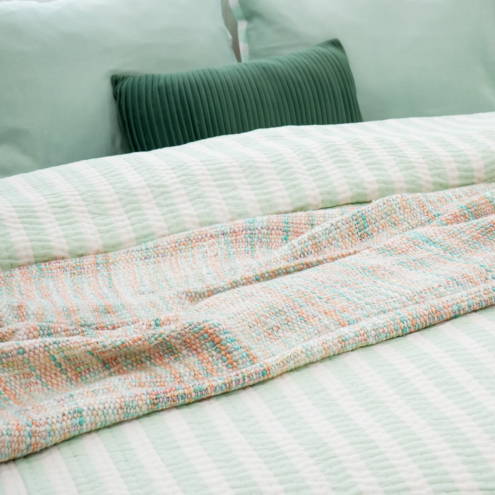 Mellow - Green Cotton Stripe Quilt