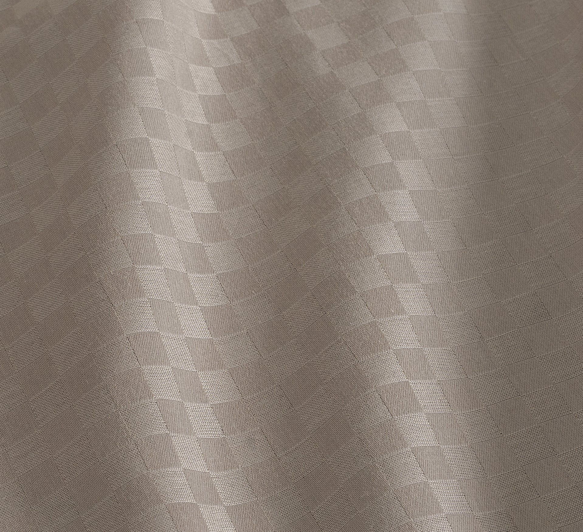 Close-up of Alhambra clay brown cotton jacquard sateen checkerboard weave