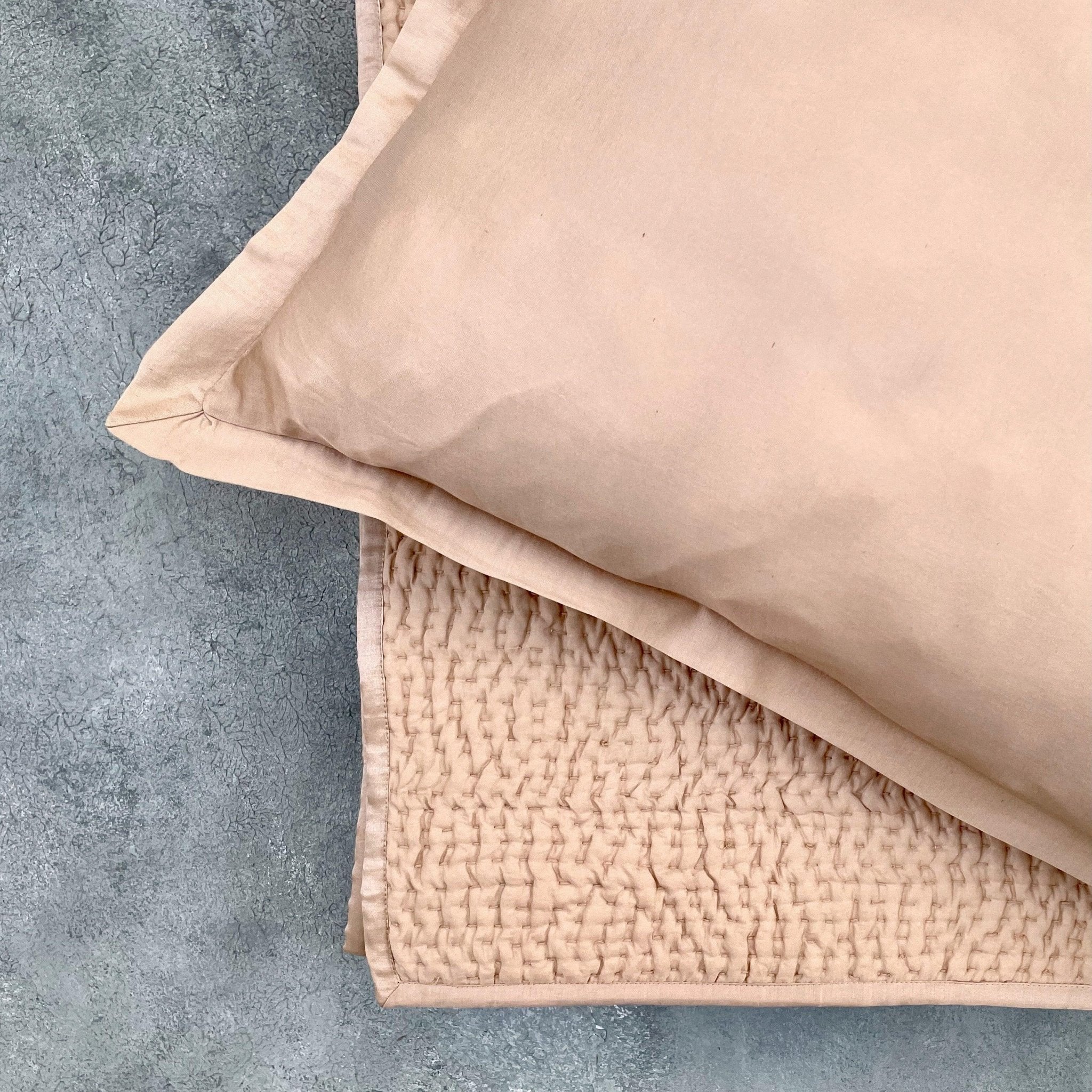Champagne silk cushion cover with Champagne Kantha silk quilt