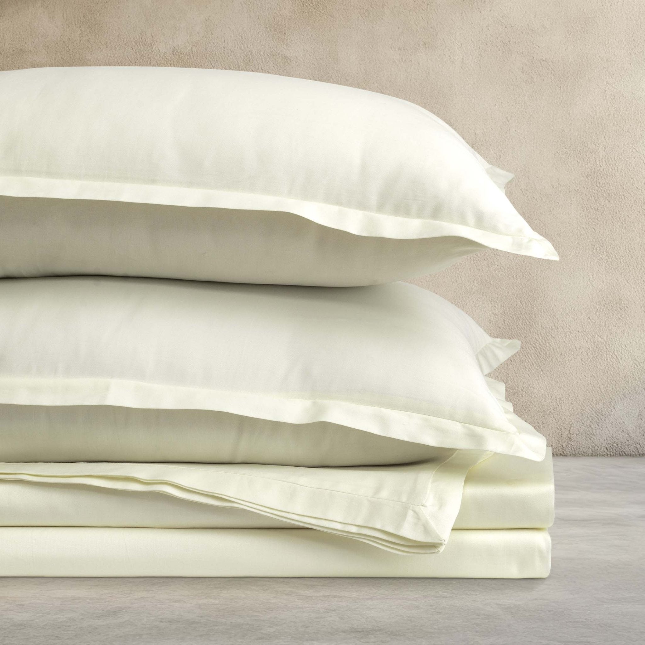 Folded Verona ivory mist 300 thread count cotton sateen pillowcases